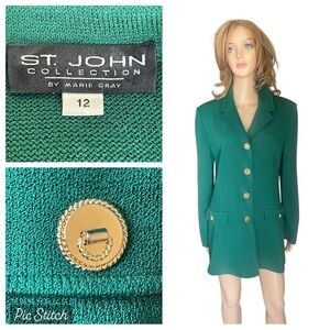 Vintage St John Collection knit green‎ large jacket size 12